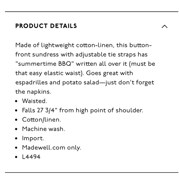 NWT Madewell Tie-Strap Button Front Sundress - Picture 4 of 4